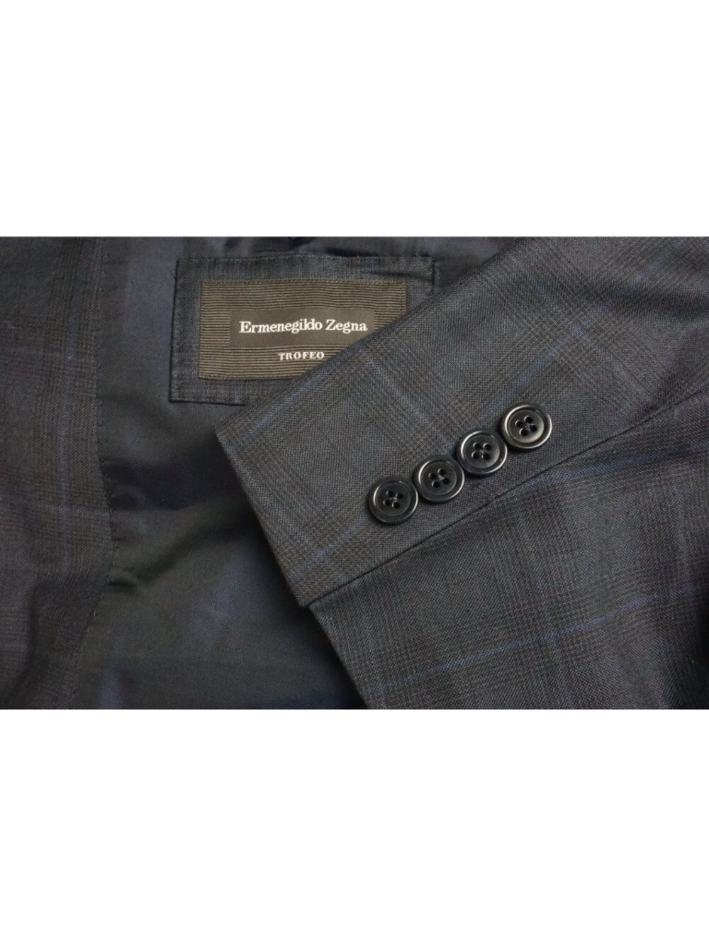 Ermenegildo Zegna CURRENT Milano Trofeo Blue Plaid Wool 2 Pc Suit Jacket Pant 44